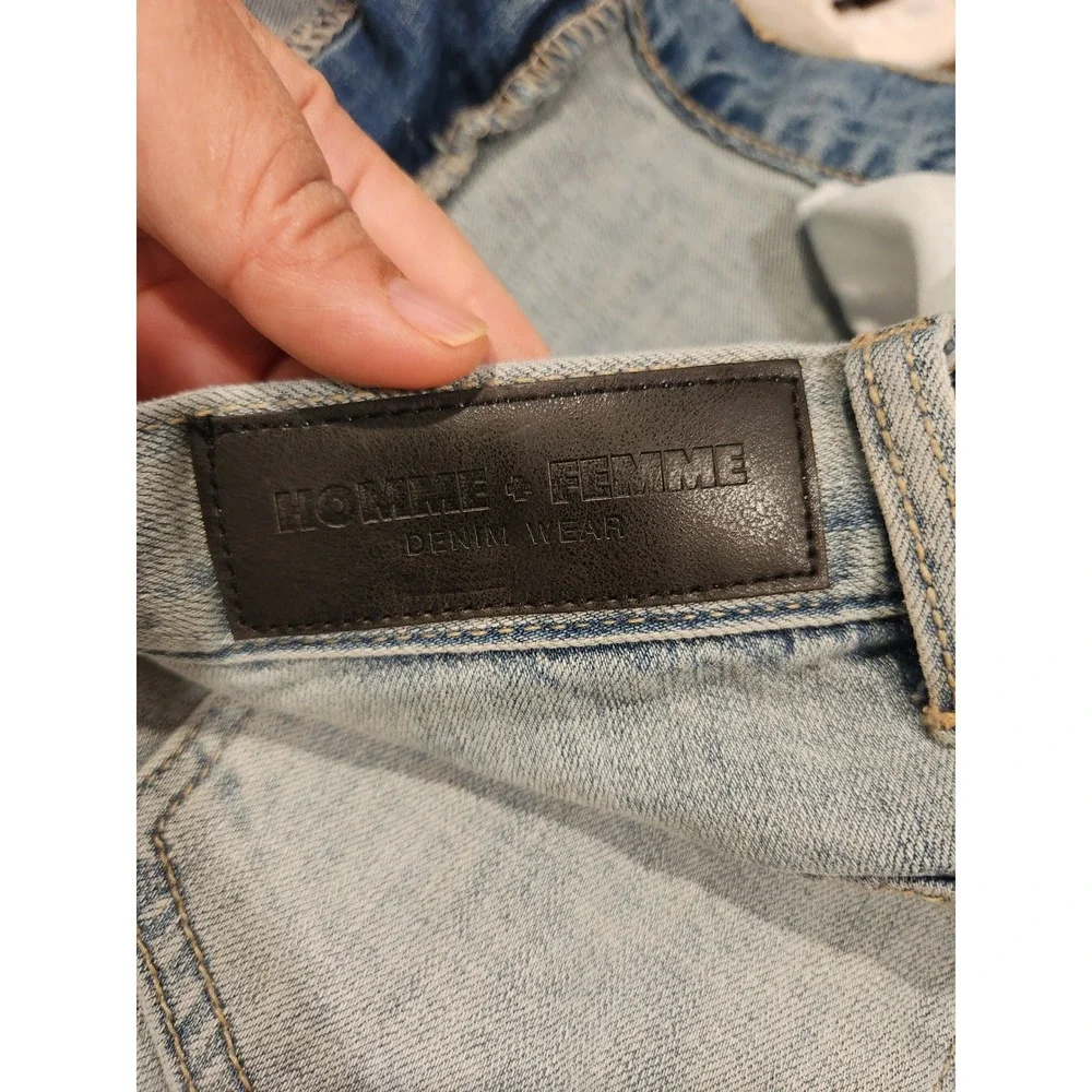 HOMME + FEMME Red Stripe Jeans Size 32 Logo Denim‎ Ankle Zip Distressed YKK